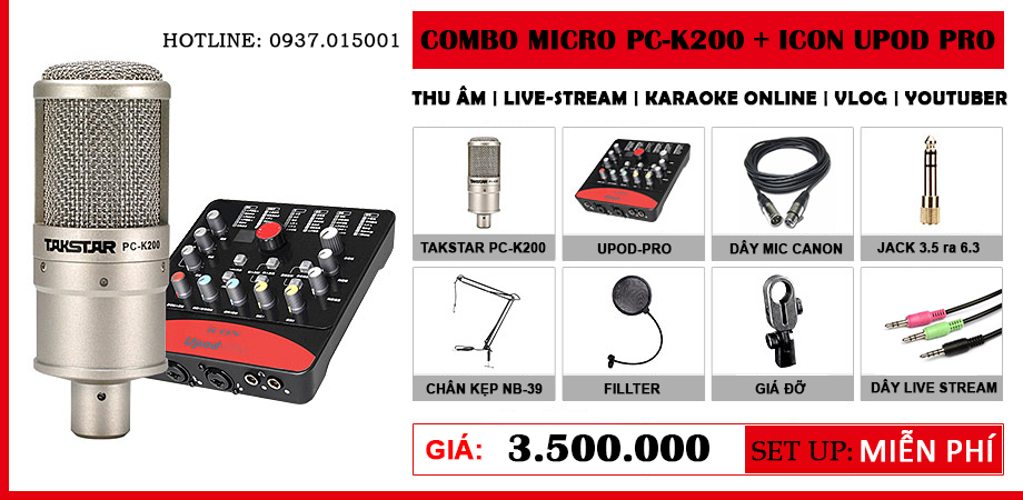 Combo micro thu âm takstar pc k-200 upod pro