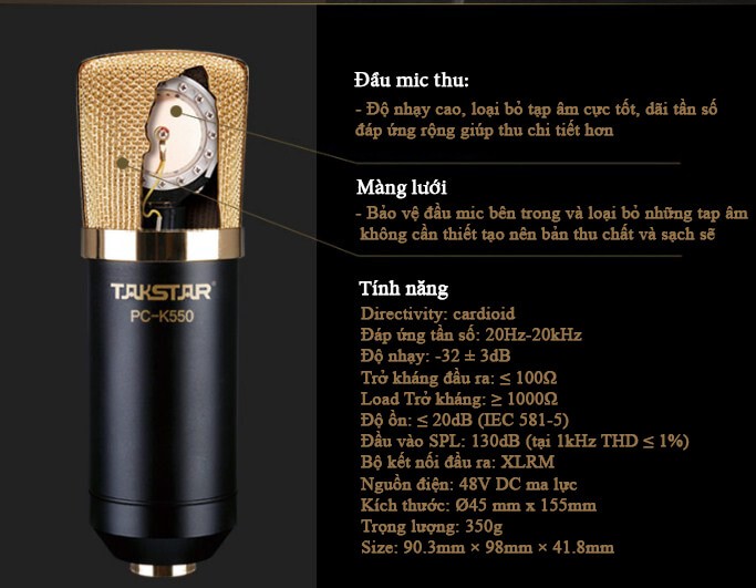 Micro thu âm Tasktar PC-K550 cao cấp